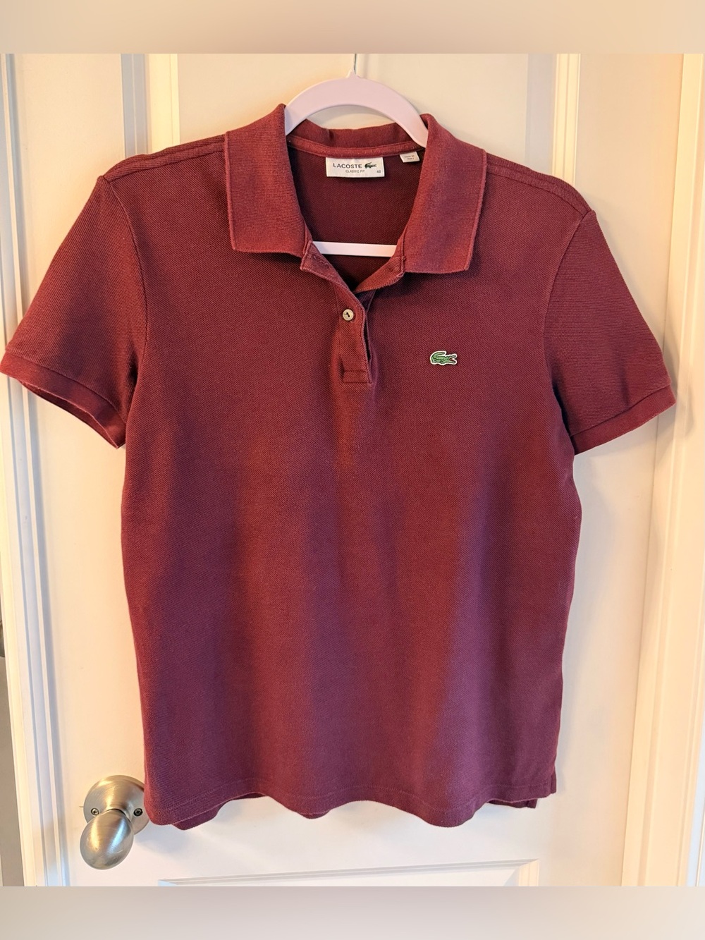 Lacoste Men's Polo Shirt in Burgundy with Green Crocodile Logo